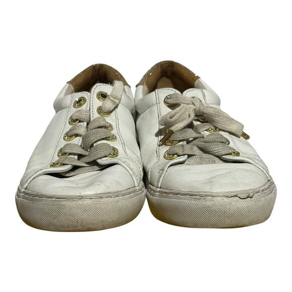 Lilly Pulitzer White Gold Leather Sneakers Women;s Size 8.5 Casual Lace Up - Picture 2 of 8